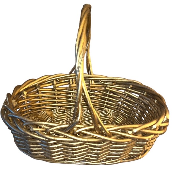 Other - Vintage Large Gold Oval Hand Woven Gathering Storage Wicker Basket With Handle